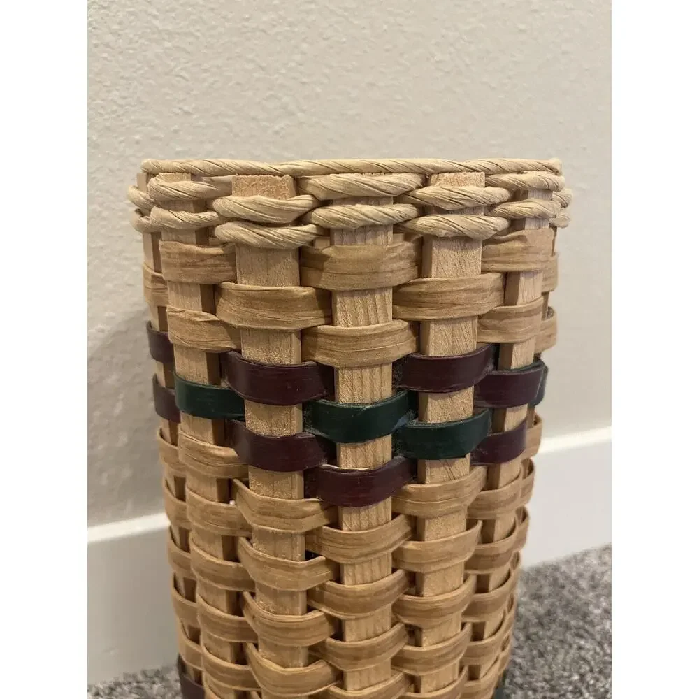 Vintage Wooden Woven Wicker Umbrella Or Toilet Paper Holder Basket 14”